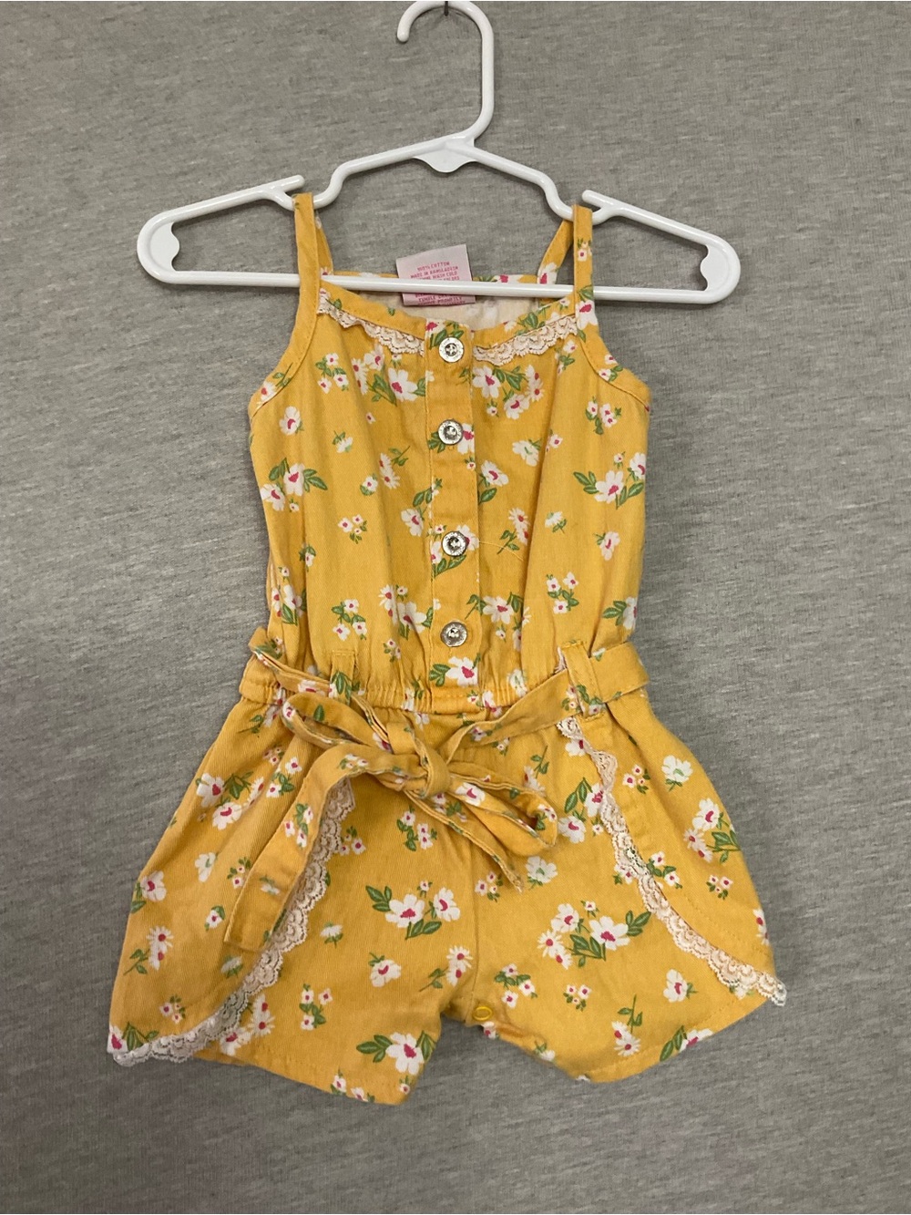 Real Love Yellow Floral Lace-Trim Girls' Romper